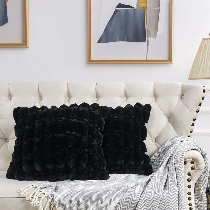 Housses de coussin en fausse fourrure texturée Spandex, Noir, noir, noir, noir