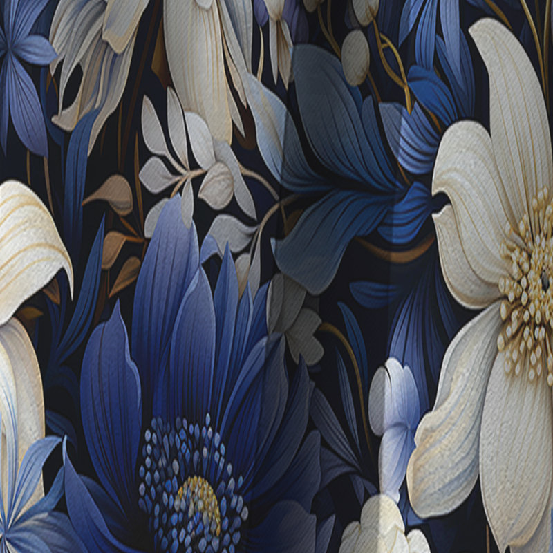 Fleurs indigo foncé au clair de lune II - Rideau floral - Rideau floral occultant en velours - 1 panneau, L 52 po x L 63 po