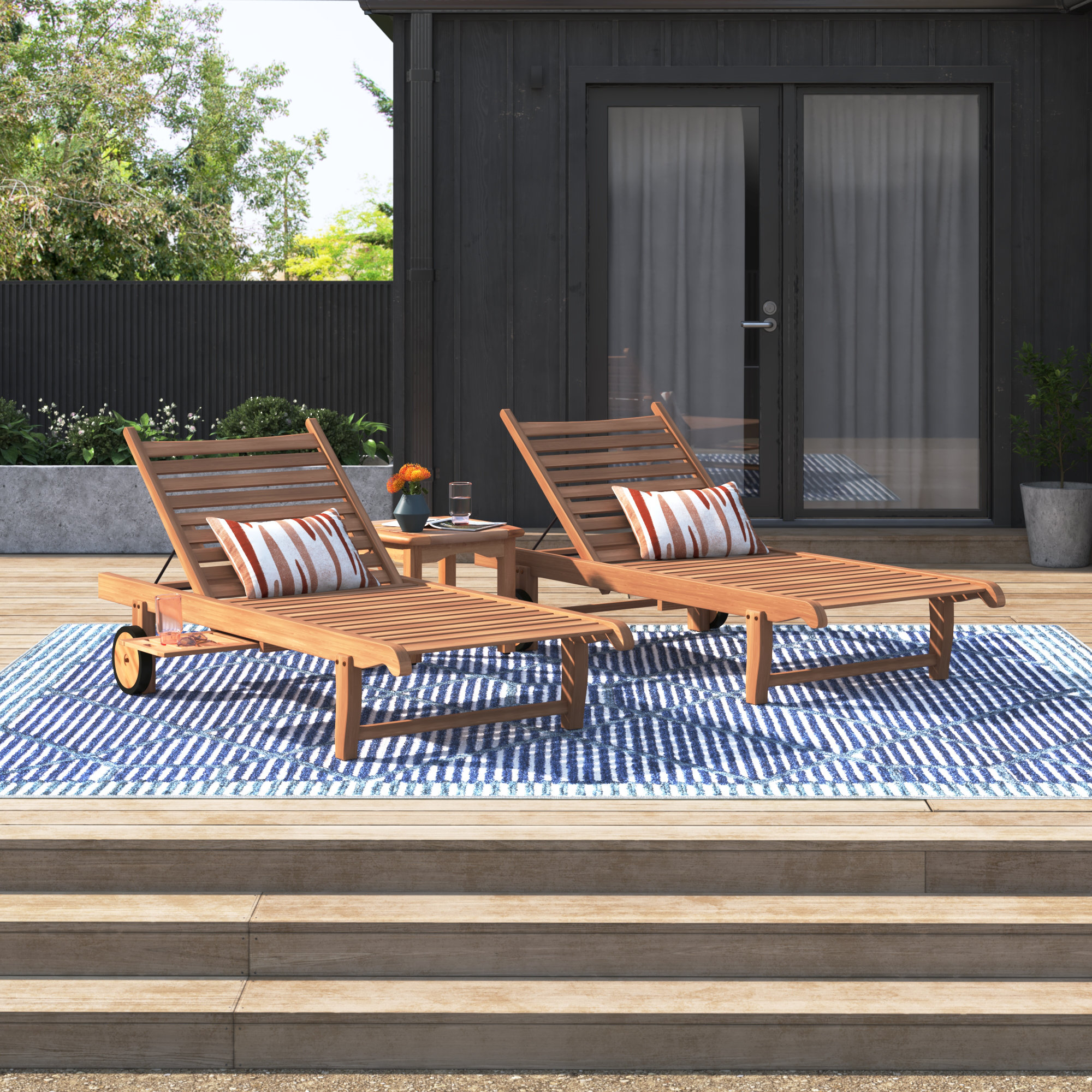 Mercury Row® Alshain Reclining Teak Chaise Lounge Set with Table
