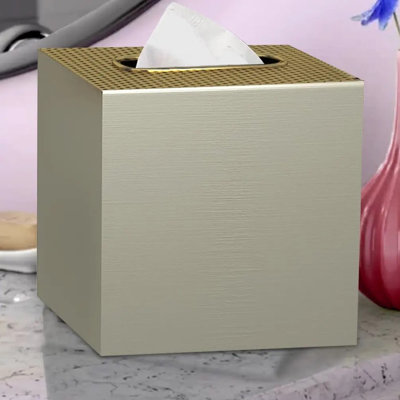 Couvre-boîte à mouchoirs carré en acier inoxydable, corps en étain avec dessus en grille dorée brossée, porte-mouchoirs décoratif pour meuble-lavabo, chambre à coucher et bureau
