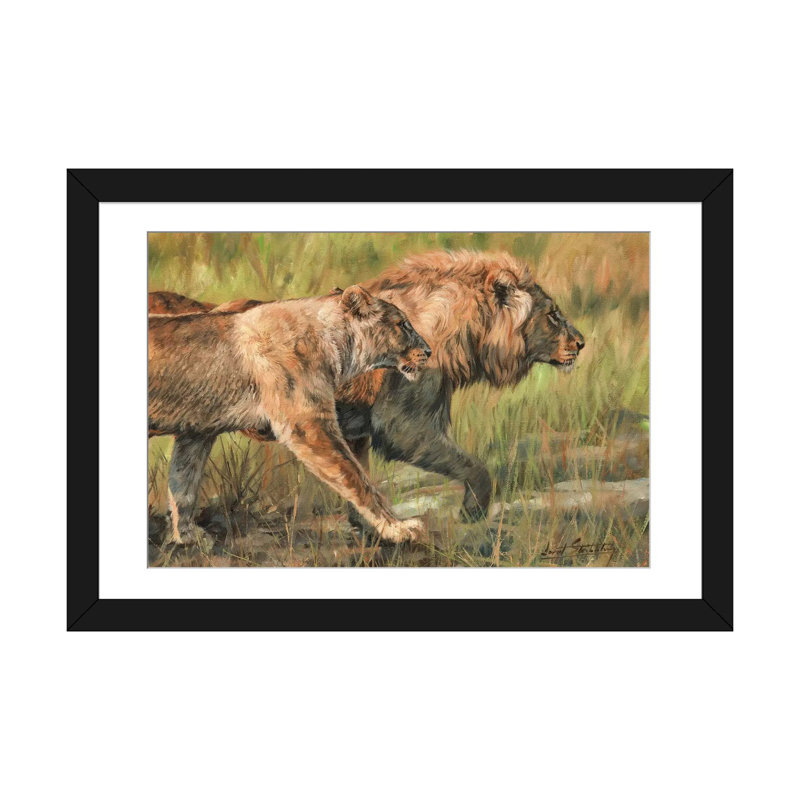 «Lion and Lioness», impression sur toile, H 24 po x l 32 po x P 1 po, Papier d'art encadré noir, Blanc
