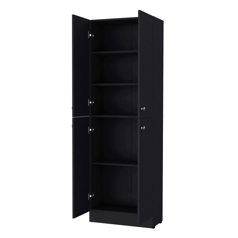 Garde-manger avec 4 portes et 5 tablettes cachées, Noir