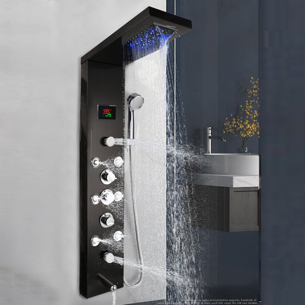 LED Shower Panel Tower Rain&Waterfall Head Handheld Sprayer Massage System Jets Nabiyy 