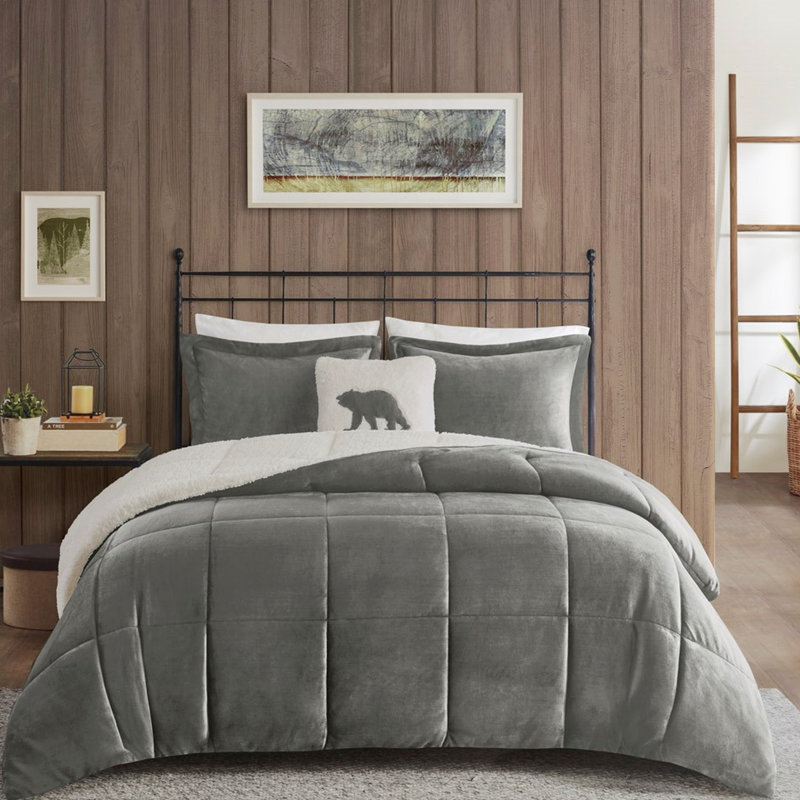 To King Comforter - , Elegant Look Charcoal Bedding Soft, Cozy Sleep, King Comforter + 2 Standard Shams + 1 Pillowcase