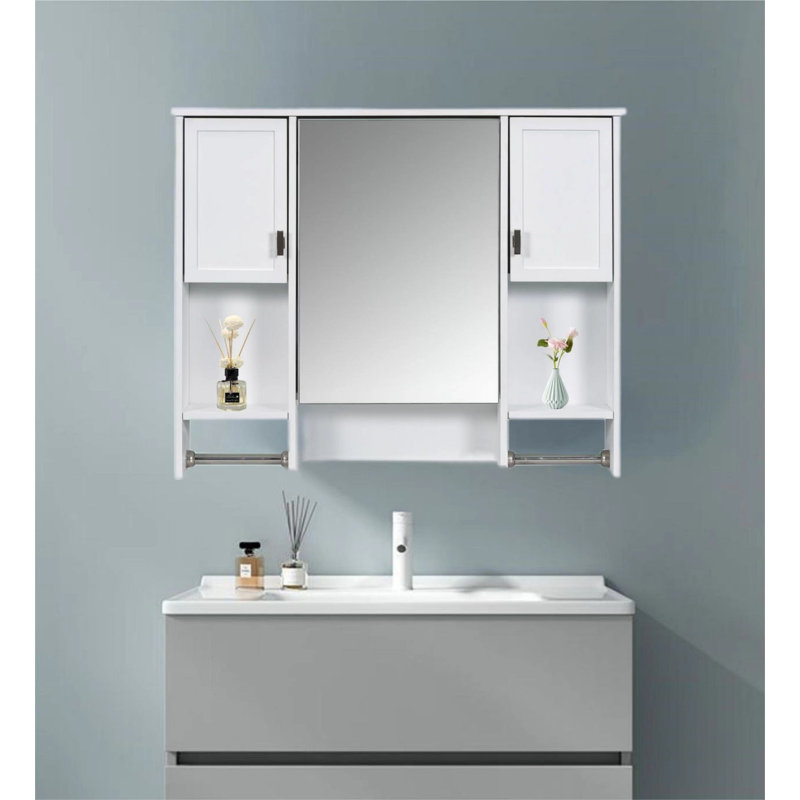 35'' X 28'' Modern Wall Mounted Bathroom Storage Cabinet, Blanc