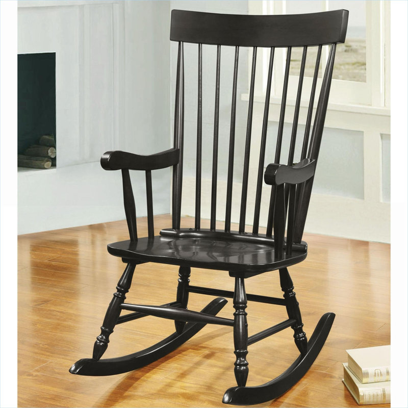  Chaise berçante à dossier en bois massif noir profond pour une détente parfaite