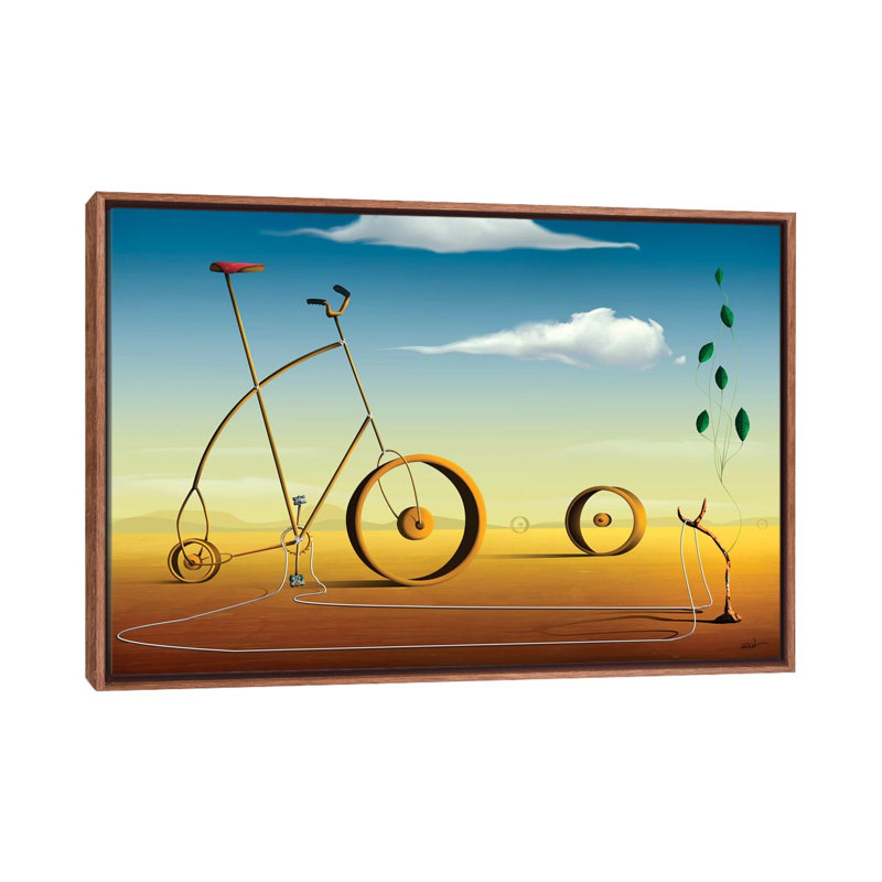 A Bicicleta (the Bicycle) by Marcel Caram - Print on Canvas, Classic Brown Wood Framed, 101.6 cm H x 66.04 cm W