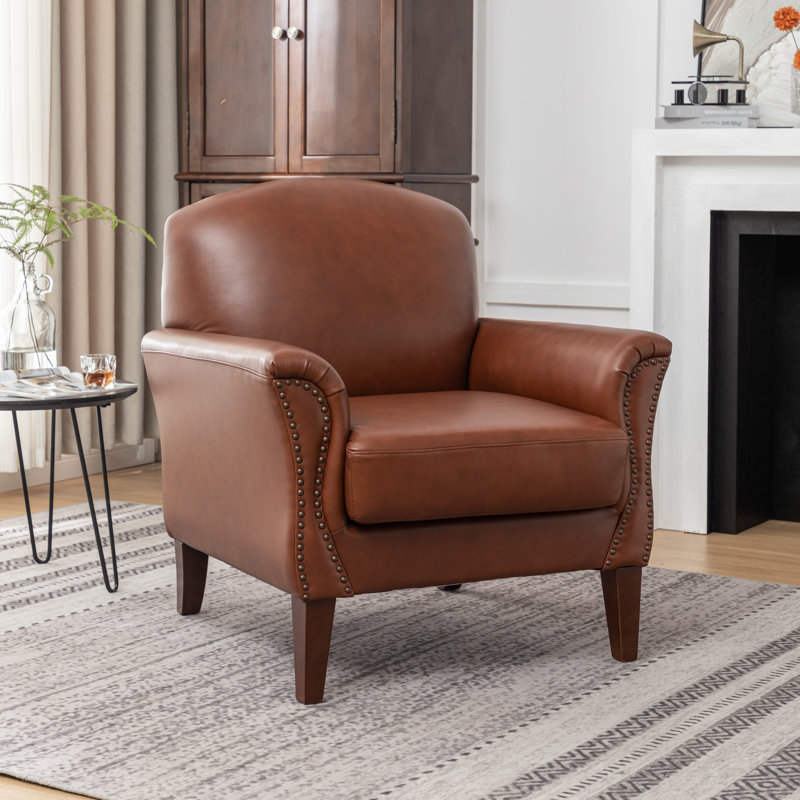 Shalisia 32'' Wide Upholstered Genuine Leather Armchair, Brown Genuine Leather