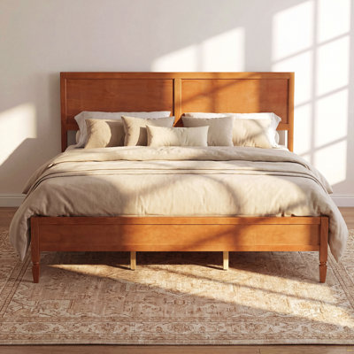 King Size Wood Platform Bed Frame with Classic Panel Headboard, Wooden Slats Support, No Box Spring Needed, Easy Assembly