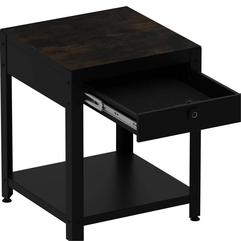 Table basse polyvalente carrée avec compartiment dissimulé et installation d'empreintes digitales, conception en bois, idéale pour les salles à manger, structure en acier laminé à froid, profondeur de 18,92 po, largeur de 15,38 po