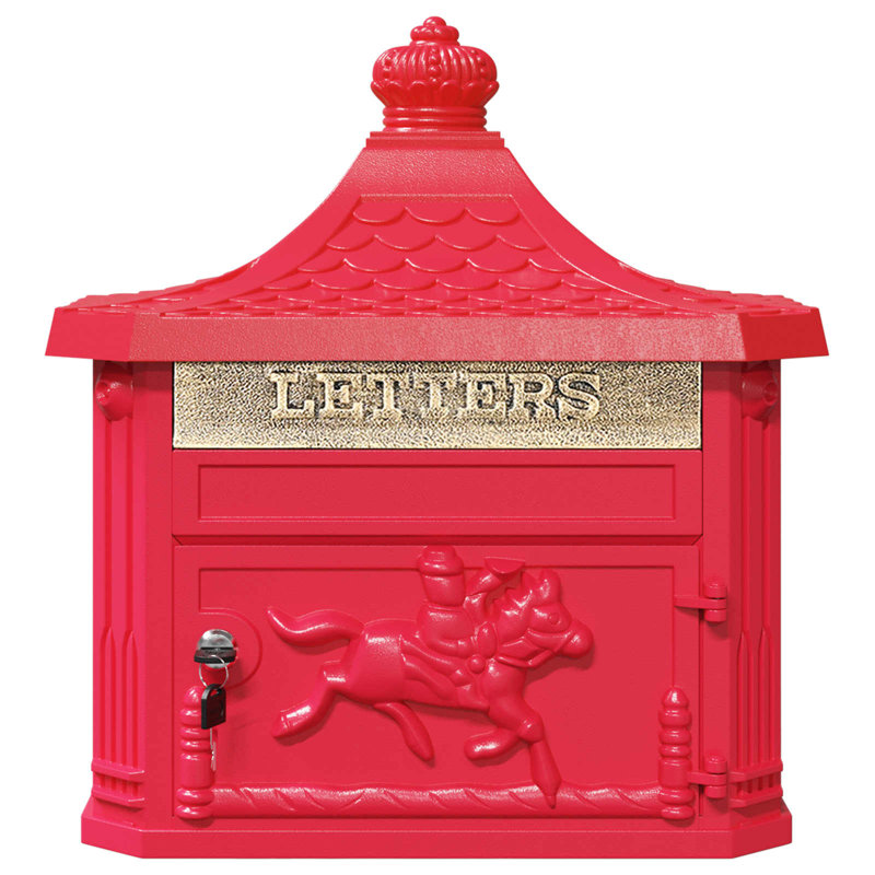 Cast Aluminum Wall Mounted Post Box, Red