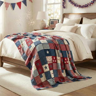 4th of July Flannel Blanket Throw, Patriotic Veterans Day American Flag Soft Fuzzy Plush Cozy Fleece Blankets for Couch Sofa Bed Decor, Ideal Gifts for Adults