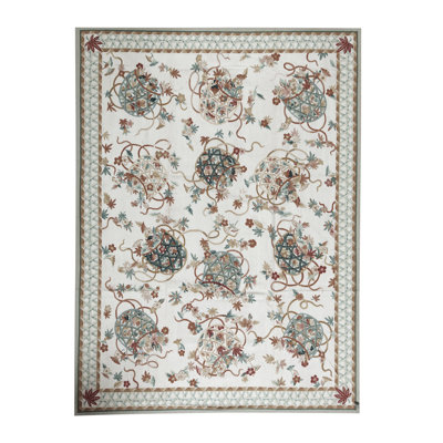 Tapis ivoire et beige noué à la main de haute qualité
