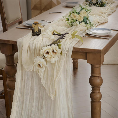 Cheesecloth Cream Table Runner 6pcs for Dining Table 90x300 cmBoho Gauze Long Rustic Sheer Table Runners Beige