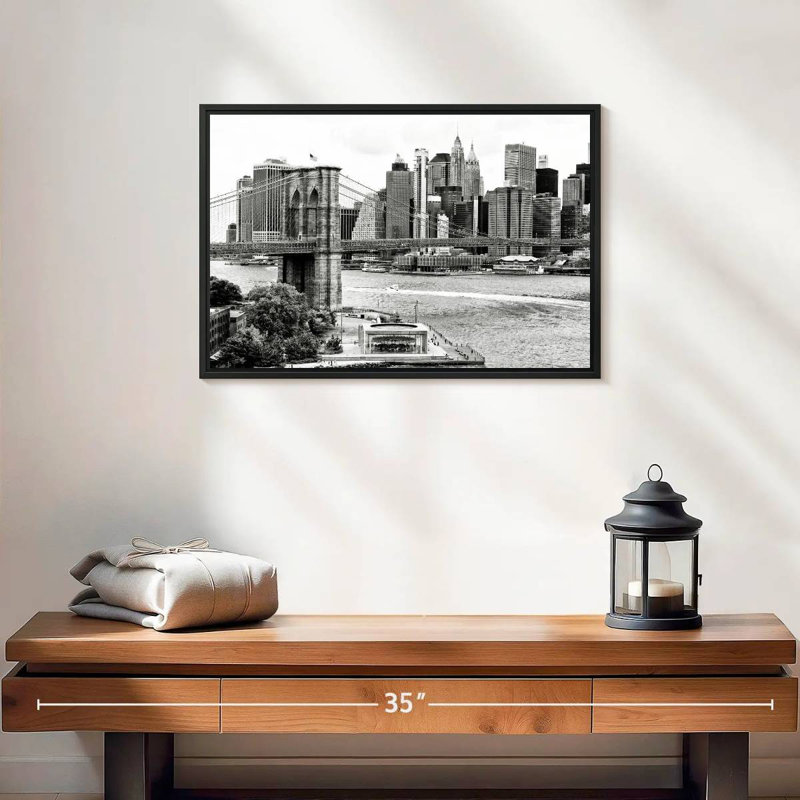 Le pont de Brooklyn, 19 po x 13 po, Cadre flottant noir