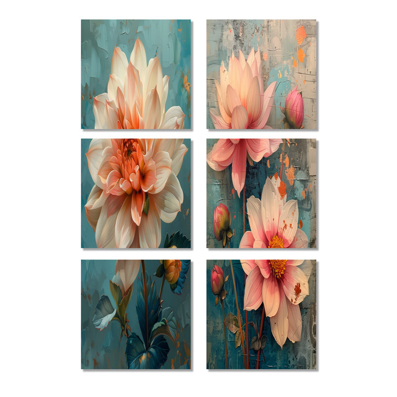 Kamayah - Ensemble de 6 impressions sur toile Dahlia, Toile tendue, Ne s’applique pas
