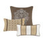 Courtepointe 6 pièces - brun / or, motifs à rayures, coutures, coussins décoratifs inclus, détails de la feuille et du coussin brodé-118742609