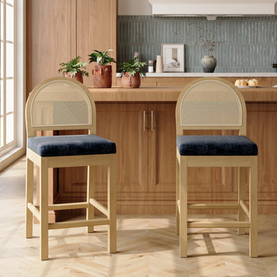Tabourets de bar en bois avec dossier en rotin naturel (ensemble de 2)