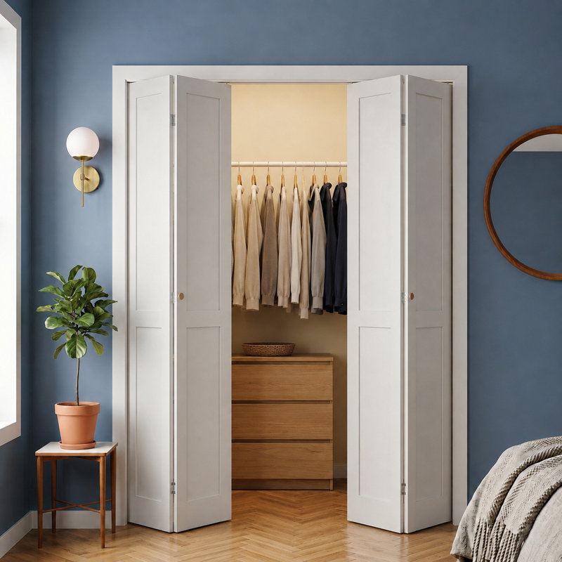 Ensemble de panneau de porte pliant en MDF blanc avec verre trempé et peinture à base d'eau, 48 po x 80 po