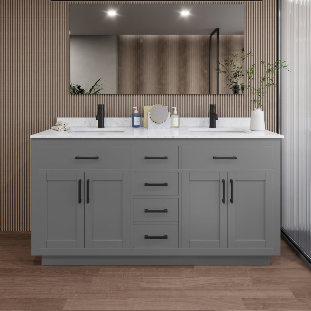 Beckett TK 66'' Double Bathroom Vanity with Cultured Marble Top Wyndham Collection Base