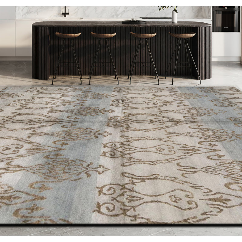 Himalayan Damask Area Rug in Blue/Brown, Rectangle 12'1" x 15'