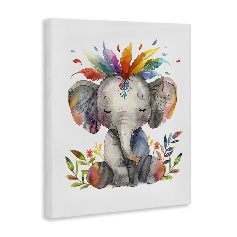  «Rainbow Blooms Elephant», art mural sur toile par LSR Design Studio, H 20 po x l 16 po
