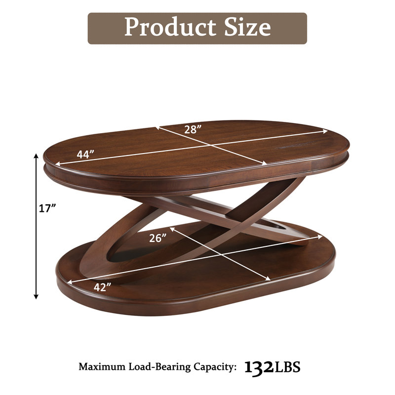 Orbit Curve 44" Modern Solid Wood Coffee Table with Sculptural Base, Walnut
