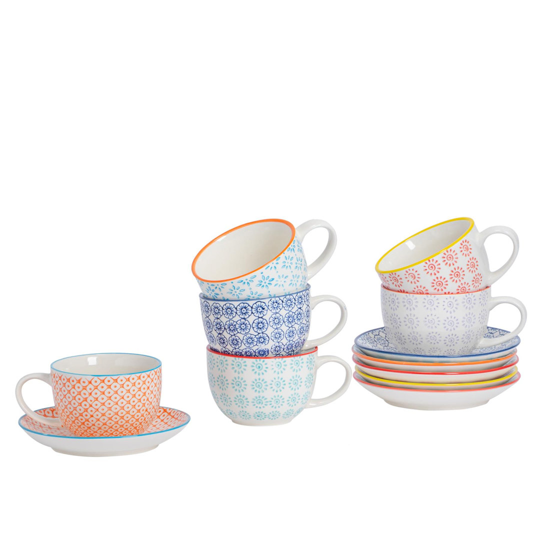 Nicola Spring - Hand-Printed Cappuccino Cup & Saucer Set