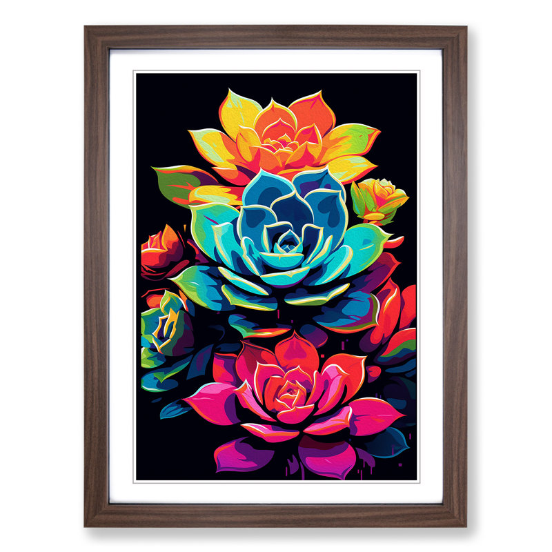 Succulent Pop Art - Framed Print, 64cm H x 46cm W x 2cm D, Walnut Framed