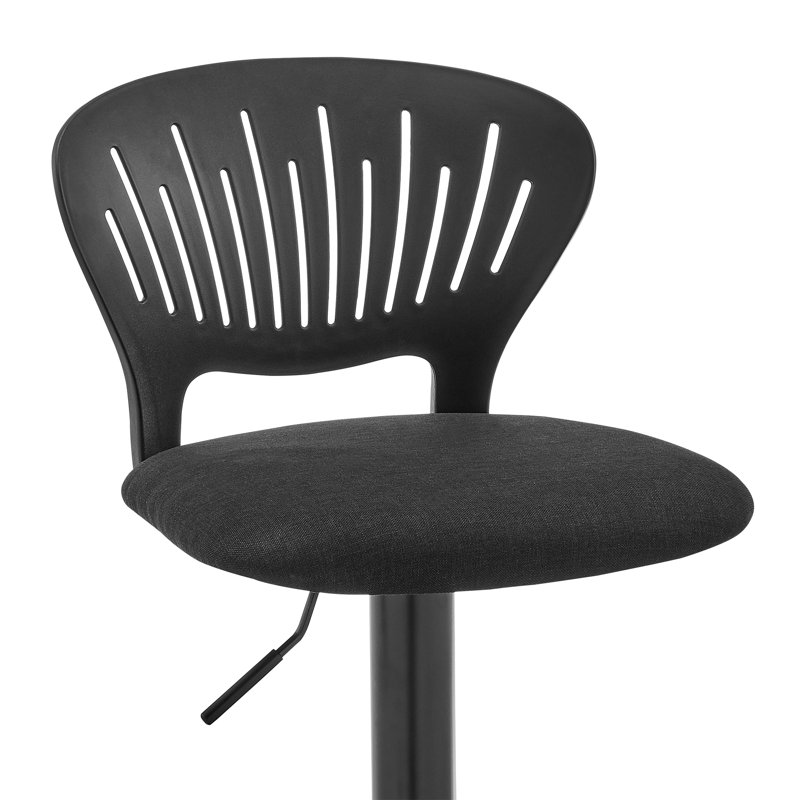 Oneita Modern Adjustable Swivel Matte Black Iron Metal Bar Stool with Black Polyester Seat