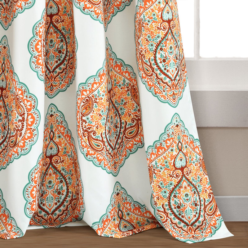 Harley Tangerine and Blue Polyester Light Filtering Curtain Panels