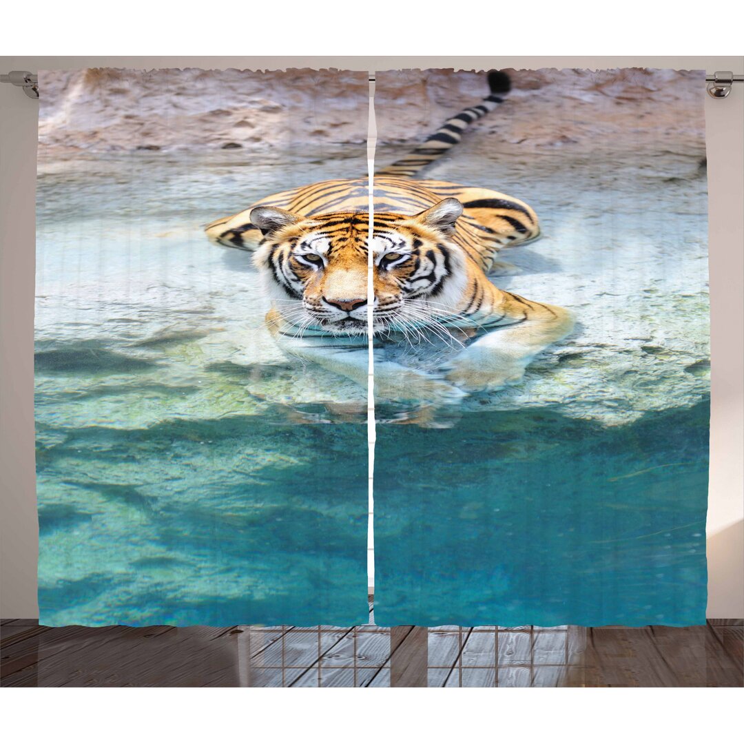 Rustikaler Vorhang, Bengal Tiger in Wild, Safari, Teal Creme Senf