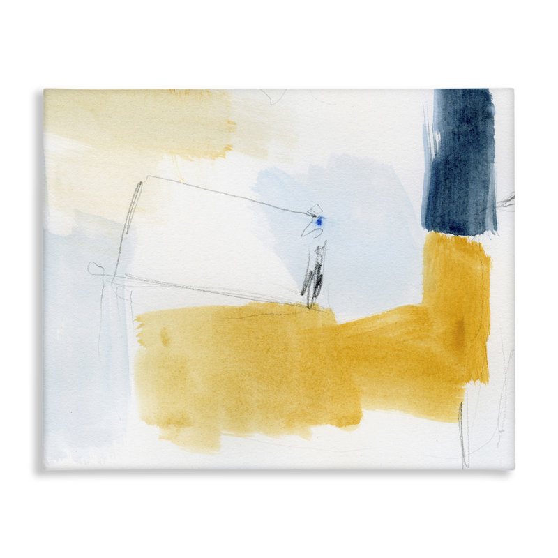 Art mural sur toile jaune et bleu abstrait par Victoria Barnes, H 36 po x l 48 po x P 1,5 po