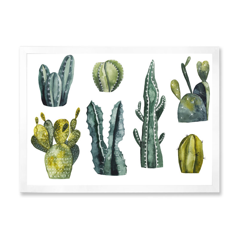 Cactus sur fond blanc, reproduction sur toile flottante, H 16 po x l 32 po x P 1 po, Cadre photo blanc
