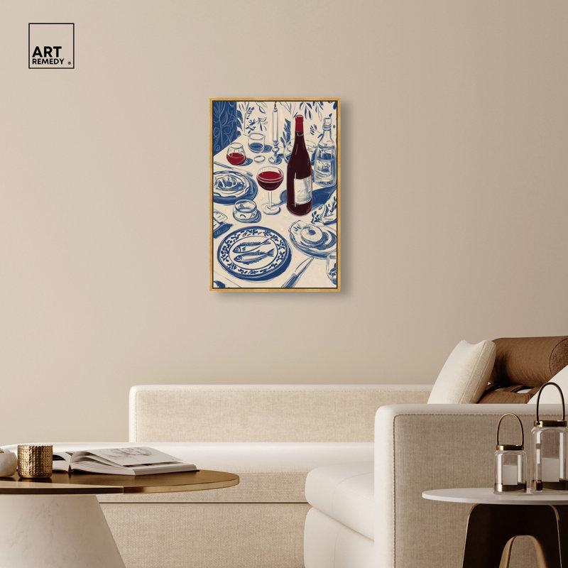 «Dinner I», impression sur toile encadrée par Art Remedy, cadre doré, 24 x 36, H 37 po x l 25 po, Encadrement doré