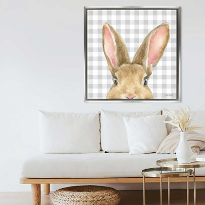 "Garden Bunnies VII" par Leslie Trimbach, reproduction sur toile dans un cadre flottant blanc