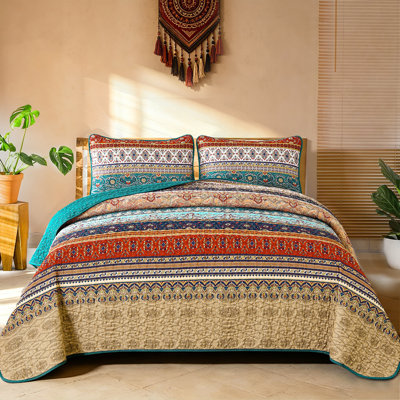 Ensemble de courtepointe réversible 3 pièces Boho
