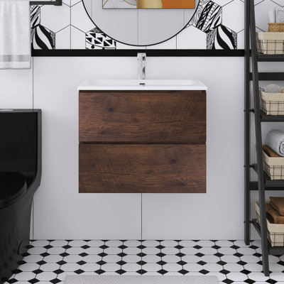 Meuble-lavabo mural 24 po avec lavabo en céramique à un trou