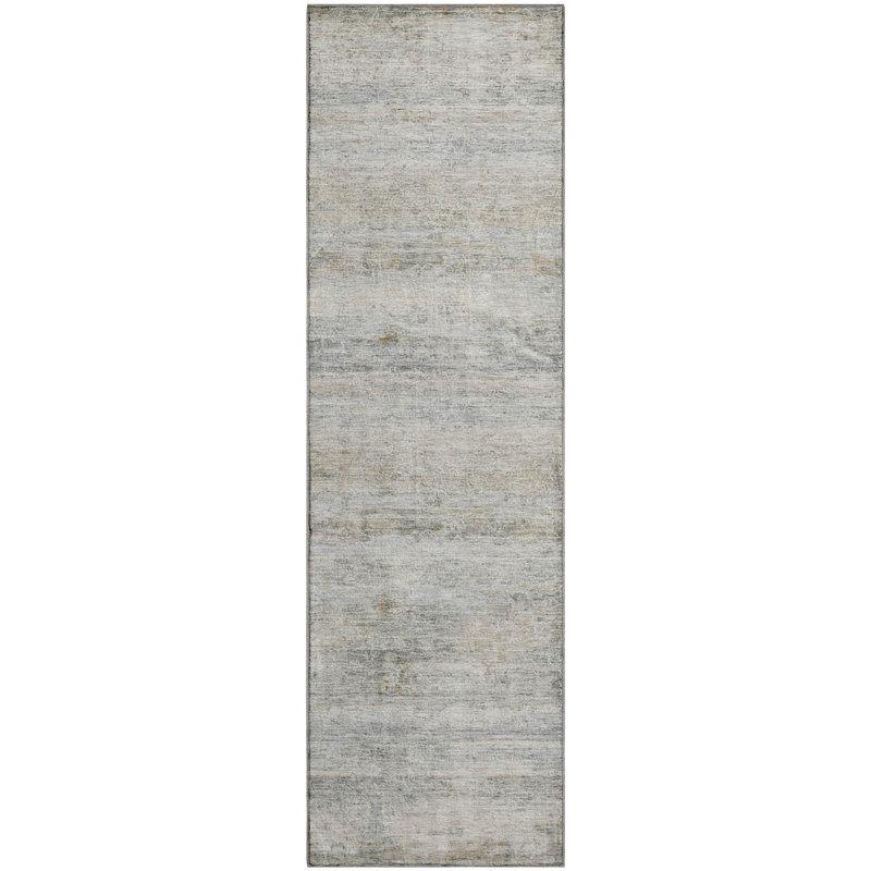 Premium Machine Washable Mayfield AMF2154 Striped Rug, Runner 2'3" x 7'6", Granite