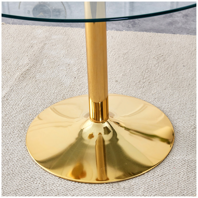 Table de salle à manger en verre, 29.5" H x 42" L x 42" W, Doré
