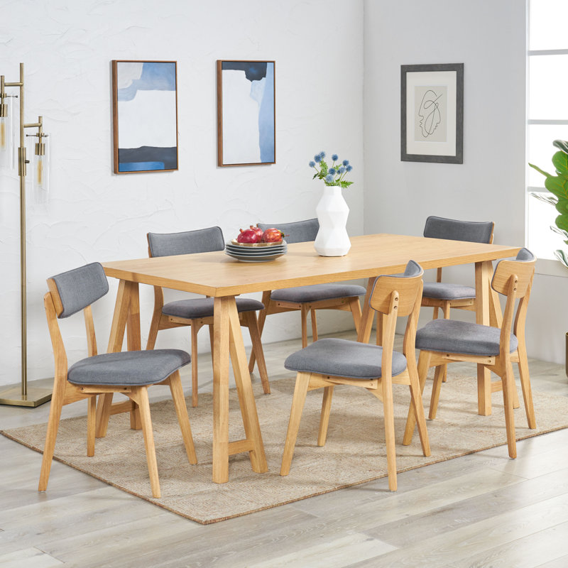 6 - Person Four Leg Dining Set, Natural Oak, Dark Gray