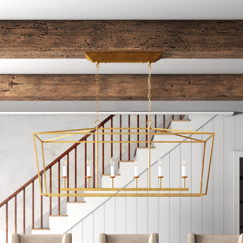 Bethie 49" L 6-Light Dimmable Steel Linear Island Chandelier with Sloped Ceiling Compatibility, Copper