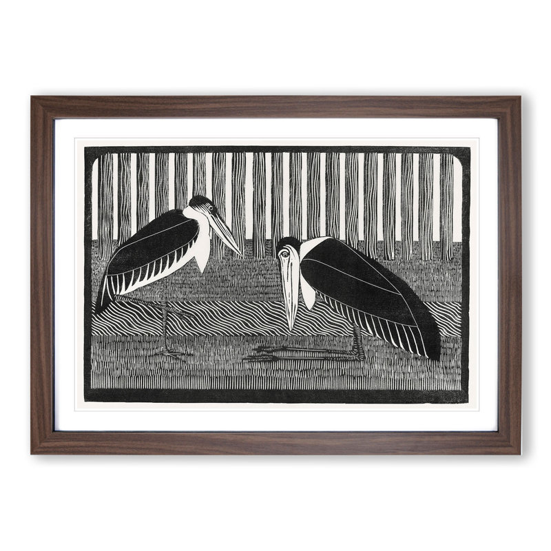 Two Maraboo Birds by Samuel De Mesquita - Picture Frame Painting, Walnut Framed, 27cm H x 36cm W x 2cm D