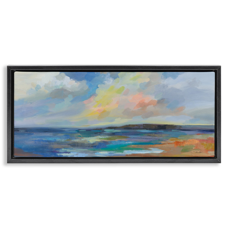 «Ocean Beach Sunset Floater» par Silvia Vassileva, Cadre flottant noir de jais, H 11 po x l 25 po