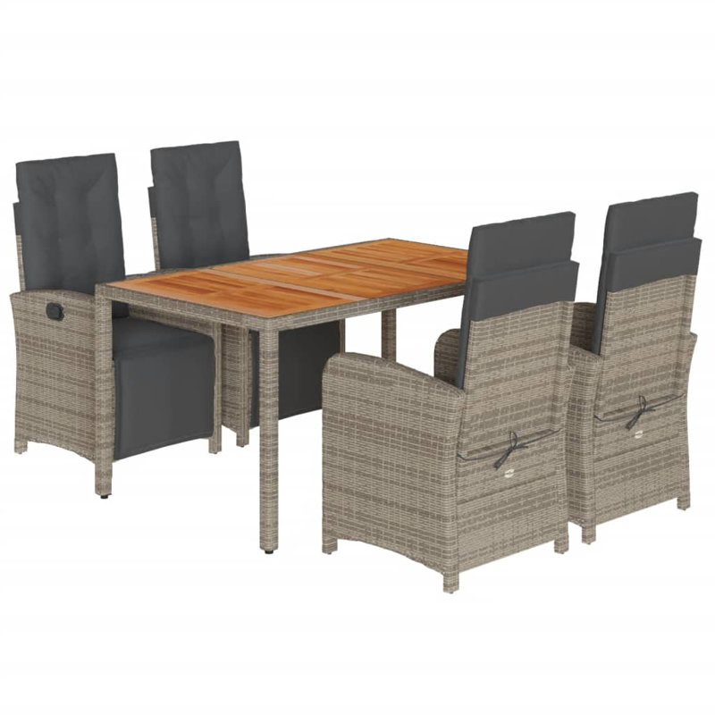 Ensemble de salle à manger de jardin gris, 29.5" H x 59.1" W x 35.4" D, 4 places (2 chaises avec repose-pieds)
