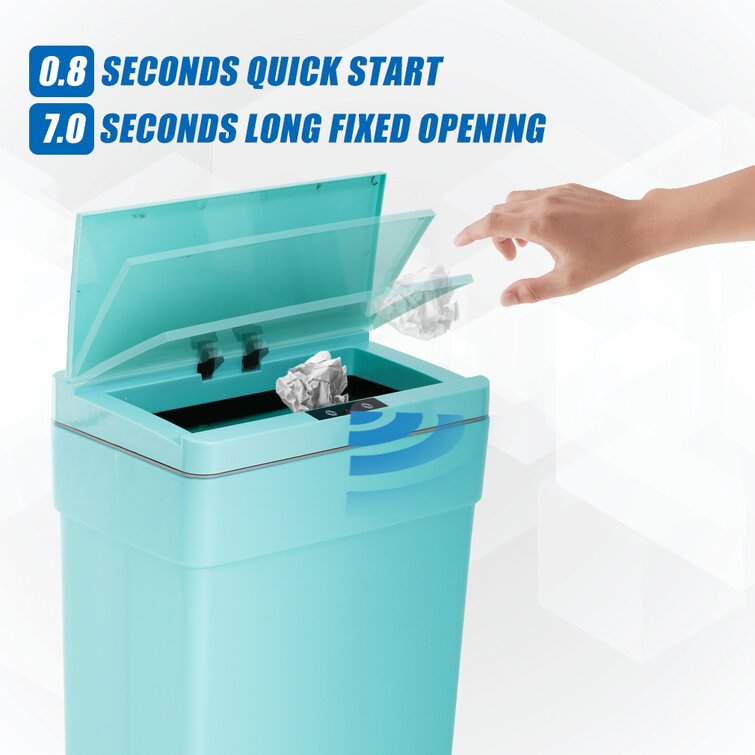 Plastic 13 Gallon Touch Top Trash Can BestOffice Color: Blue