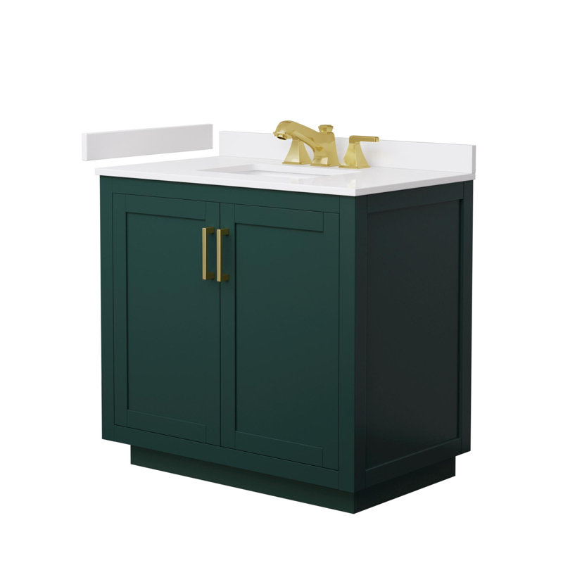 Miranda 36" Freestanding Single Bathroom Vanity with Cultured Marble Top, Brushed Gold, Green
