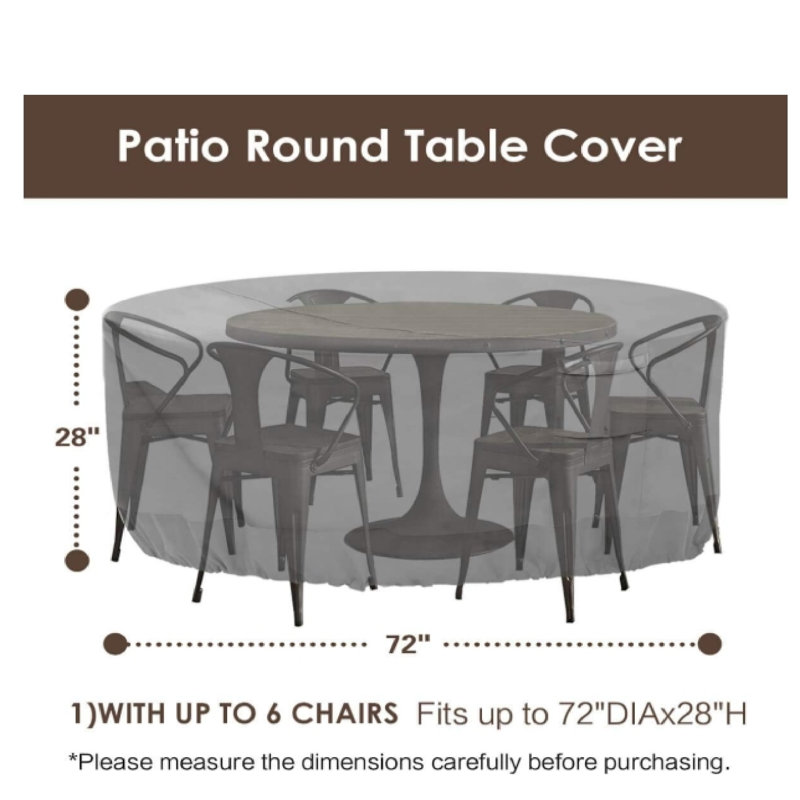 420D PU Gray Round Patio Table Cover | Waterproof All-Weather with Vents & Buckles - 73"D x 28"H