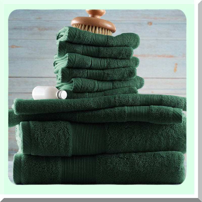 LuxSoft Cotton Bath Towels Set - 100% Ring Spun Cotton, Highly Absorbent, 10 Piece Set (2 Bath Towels, 2 Hand Towels, 6 Washcloths) - Green