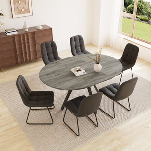 43.2"-59.1" Extendable Round Dining Table Set, Mid Century Wooden Round Kitchen Table, Coffee Table,Pu Leather Chair